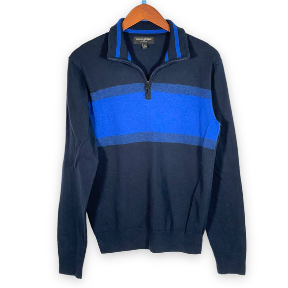 Banana Republic Other - Banana Republic Eco Sweater Navy Blue Stripe 3/4 Zip Men's Size Large